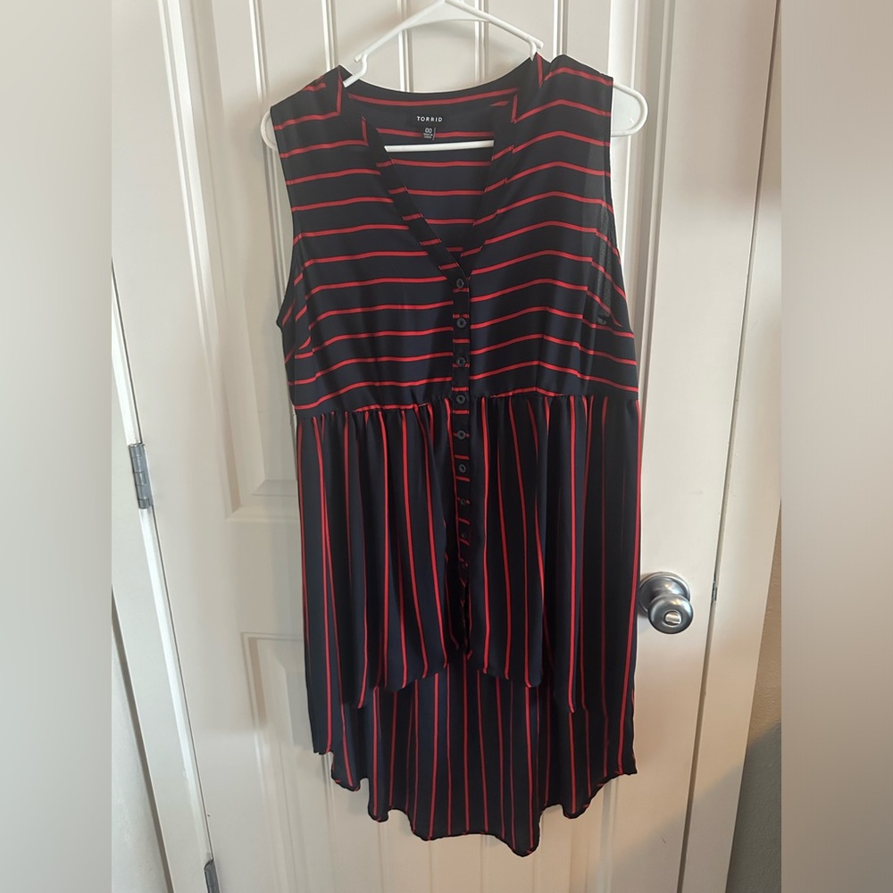 Torrid Harper Asymmetrical Tank (size 00) Navy blue w/ red stripes